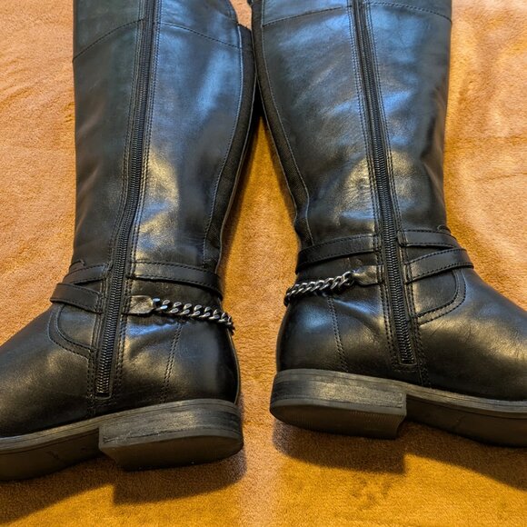 Marc Fisher women's black leather riding boots,knee high,chian buckle 6.5M - Picture 6 of 7